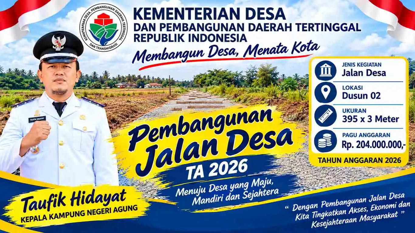 Kampung Negeri Agung Bangun Jalan Lapen 395 Meter Pakai Dana Desa Rp204 Juta