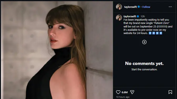 Taylor Swift Rilis Single Patient Zero 25 September, Pre-Order 24 Jam