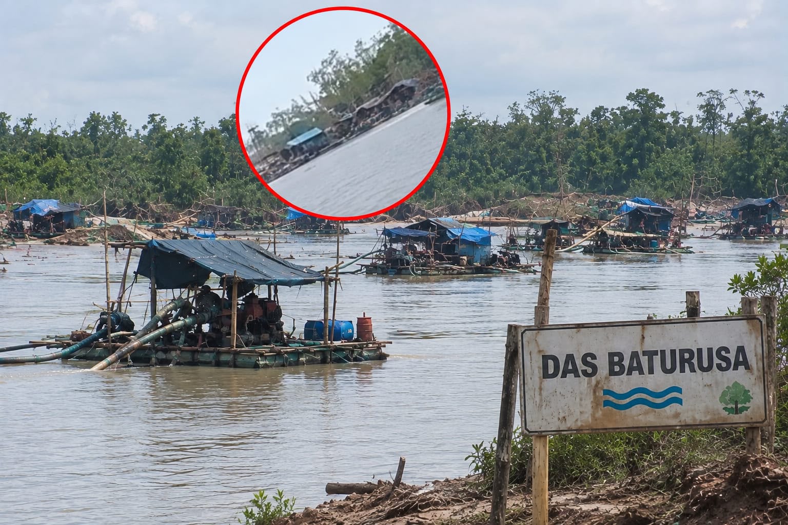Puluhan Ponton Tambang Timah Ilegal Kembali Beroperasi di DAS Baturusa Bangka, Kapolres Janji Tertibkan Lagi