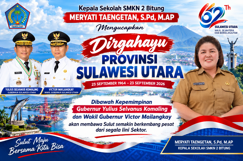 HUT ke-62 Sulut Diperingati 23 September 2026, Kepsek SMKN 2 Bitung Meryati Taengetan Dorong Prestasi Pendidikan