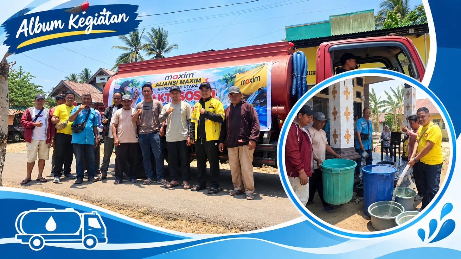 Aliansi Maxim Gorontalo Utara Salurkan 5.000 Liter Air Bersih ke 30 KK di Kwandang Terdampak Kemarau