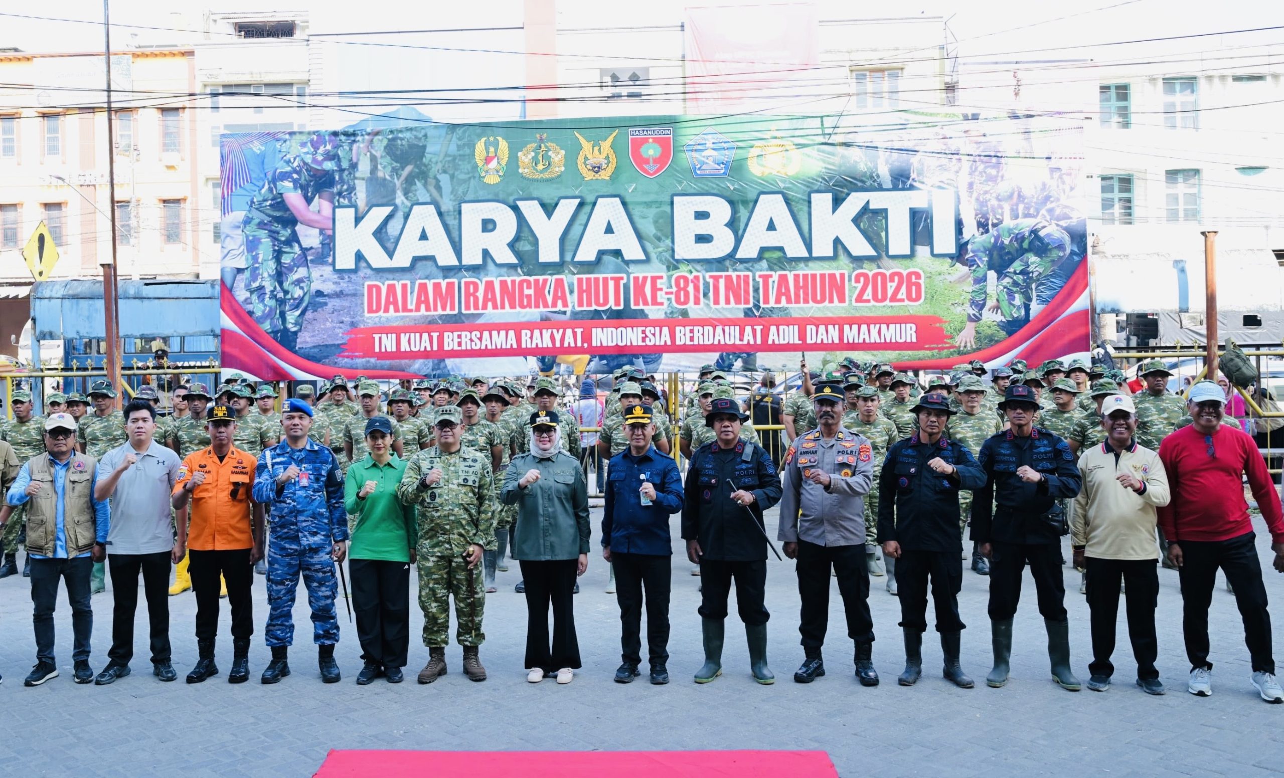Kodim 1417/Kendari dan Pemkot Gelar Karya Bakti HUT TNI ke-81, 550 Peserta Bersihkan Halaman Mall Mandonga