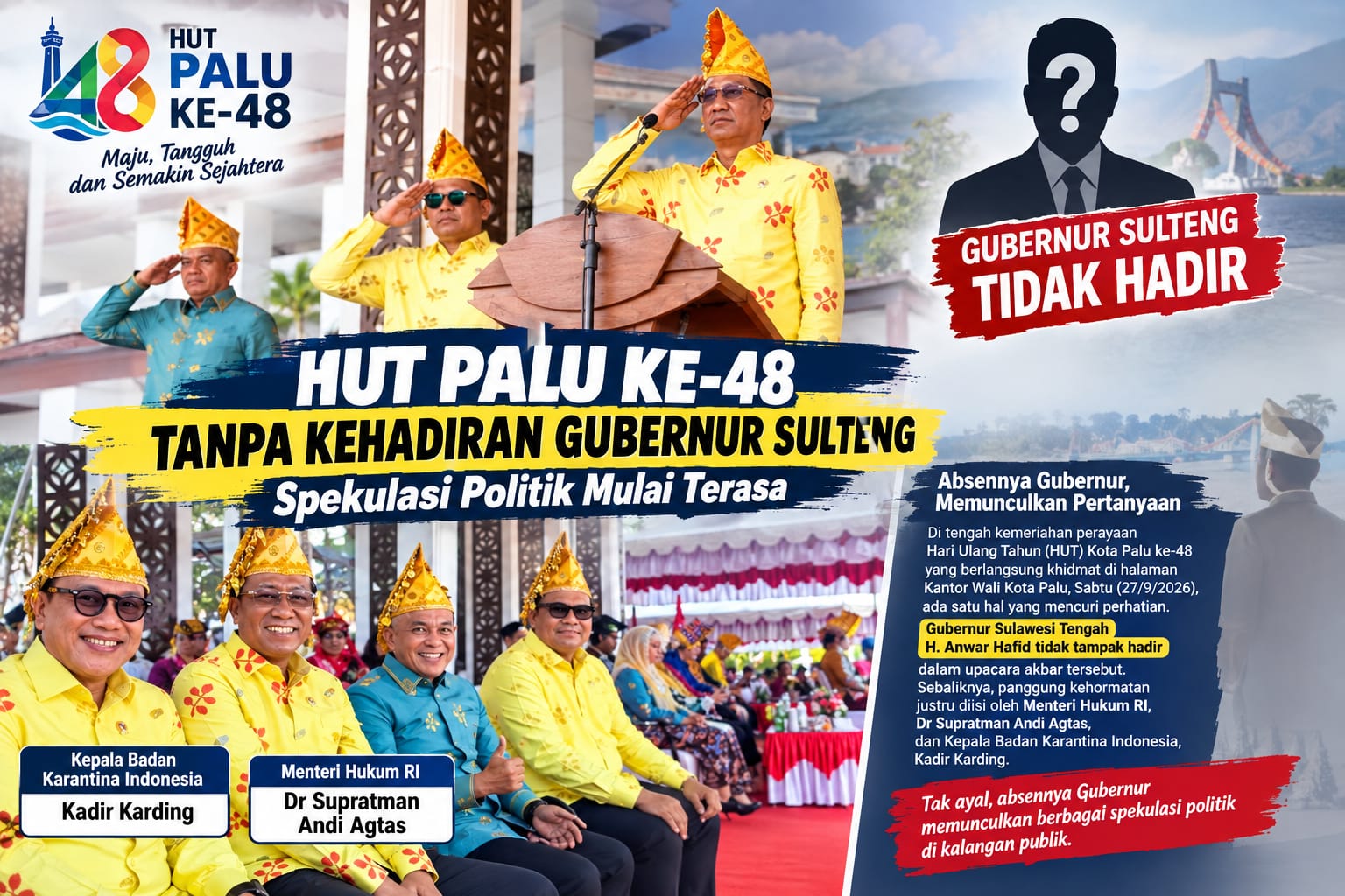 HUT Palu ke-48 Berlangsung Tanpa Gubernur Sulteng Anwar Hafid, Ini Penjelasannya