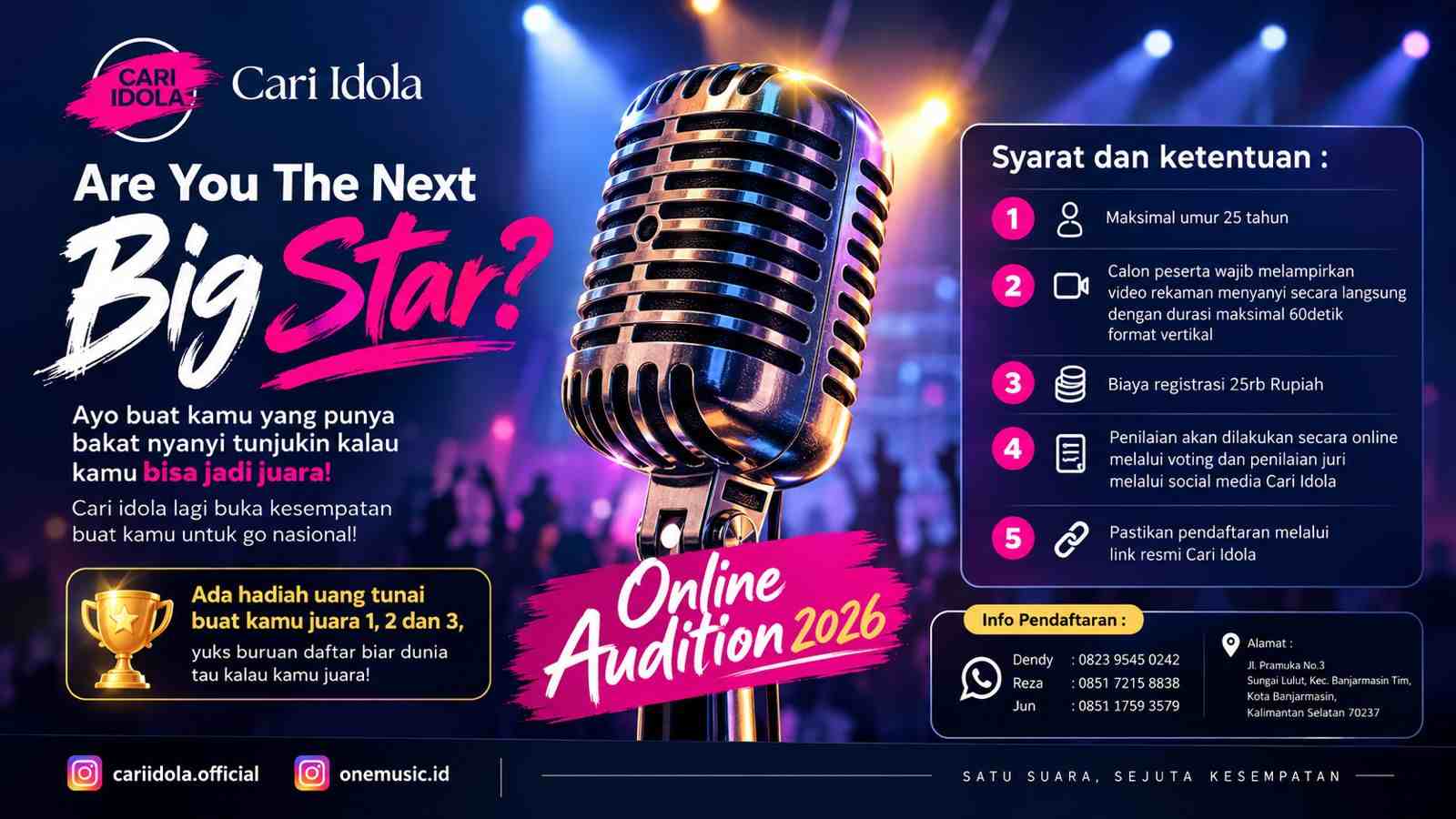 Cari Idola Buka Online Audition 2026, Penyanyi Muda Kalsel Berusia Maksimal 25 Tahun Bisa Daftar Rp25 Ribu