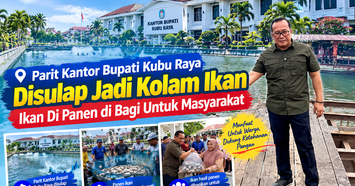 Parit Kantor Bupati Kubu Raya Disulap Jadi Kolam Ikan, Hasil Panen Dibagikan ke Warga