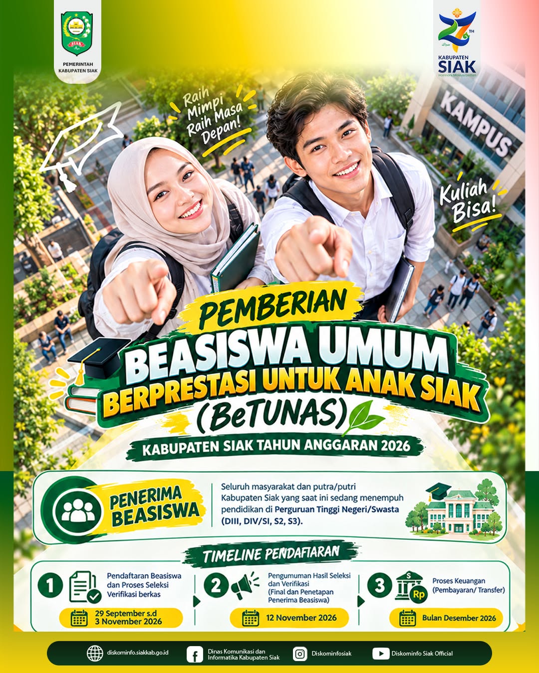 BeTUNAS 2026 Dibuka: 9 Kategori Beasiswa untuk Mahasiswa Asal Siak