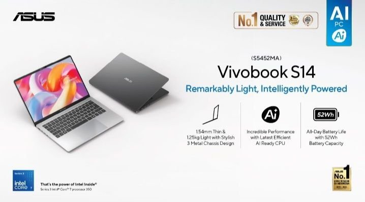 ASUS Vivobook S14 Resmi Meluncur di Indonesia, Bawa Prosesor Intel Core Series 3 dan Baterai 20 Jam