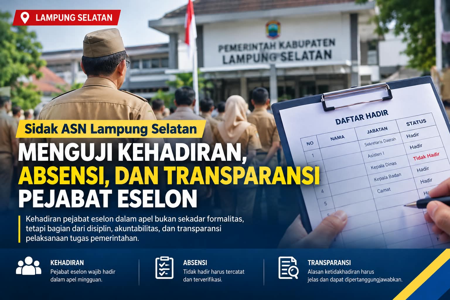 Pemkab Lampung Selatan Sidak Kehadiran Pejabat Eselon Usai Apel Mingguan, Absensi Diminta Lebih Transparan