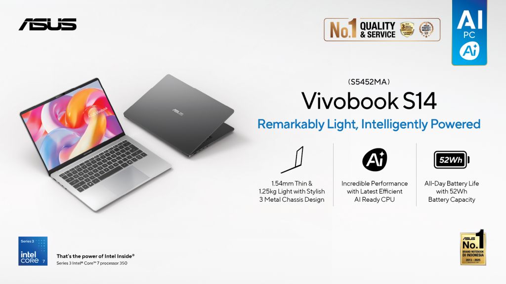 ASUS Vivobook S14 S5452MA Resmi Meluncur: Core 7 Series 3, Bobot 1,2 Kg