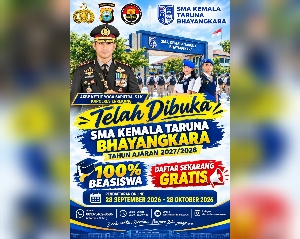 SPMB SMA Taruna Kemala Bhayangkara Dibuka Gratis, Pelajar Enrekang Berpeluang Raih Beasiswa 100 Persen