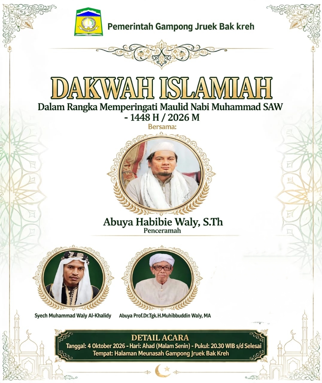 Gampong Jruek Bak Kreh Aceh Besar Gelar Maulid Nabi, Hadirkan Abuya Habibie Waly 4 Oktober 2026
