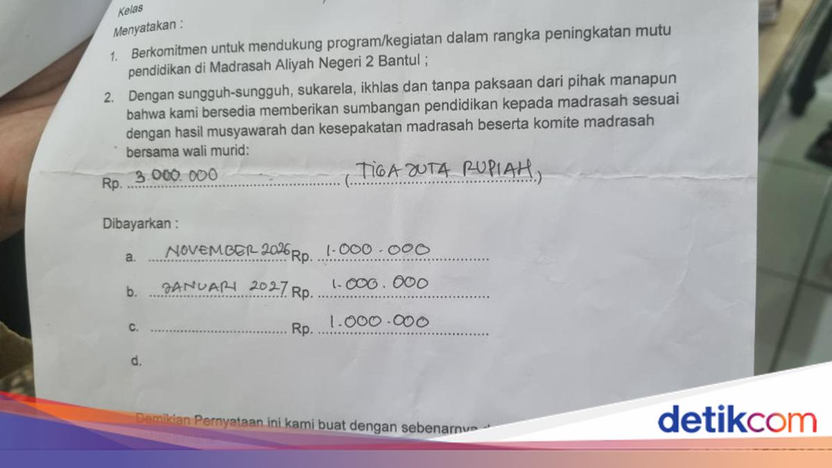 Komite MAN 2 Bantul Pungut Sumbangan Rp 4,2 Juta dari Wali Murid, 193 dari 585 Sudah Serahkan Formulir