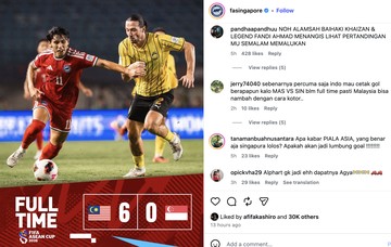 Akun Instagram FAS Singapura Diserbu Netizen Usai Kalah 0-6 dari Malaysia