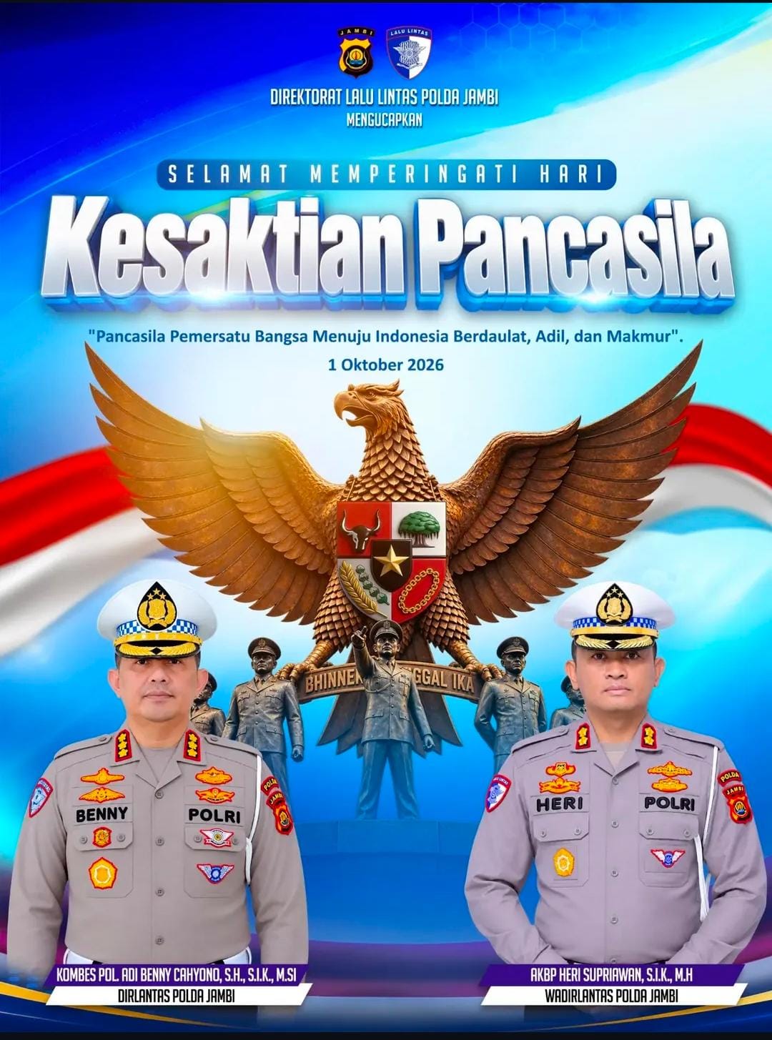 Dirlantas dan Wadirlantas Polda Jambi Ajak Warga Amalkan Pancasila di Hari Kesaktian 1 Oktober 2026