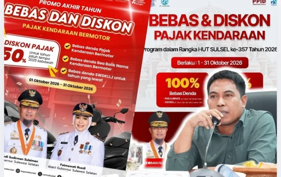 Pemprov Sulsel Bebaskan Denda Pajak Kendaraan Warga Selayar Sepanjang Oktober 2026, Ada Potongan Pokok 50 Persen