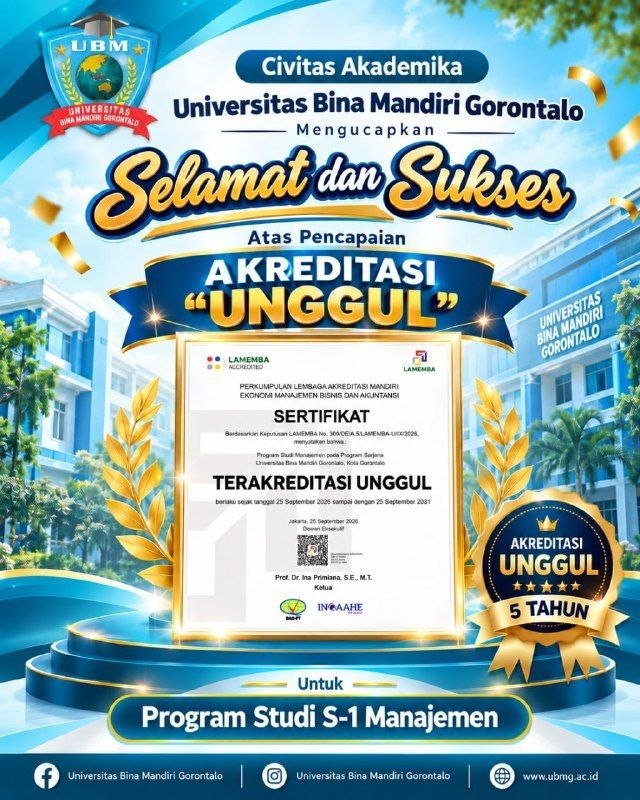 Prodi Manajemen UBM Gorontalo Raih Akreditasi Unggul LAMEMBA, Berlaku hingga 2031