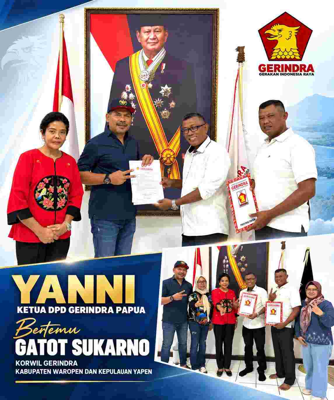 Ketua Gerindra Papua Yanni Tugaskan Eko Susilo dan Gatot Sukarno Benahi Partai di Yapen dan Waropen