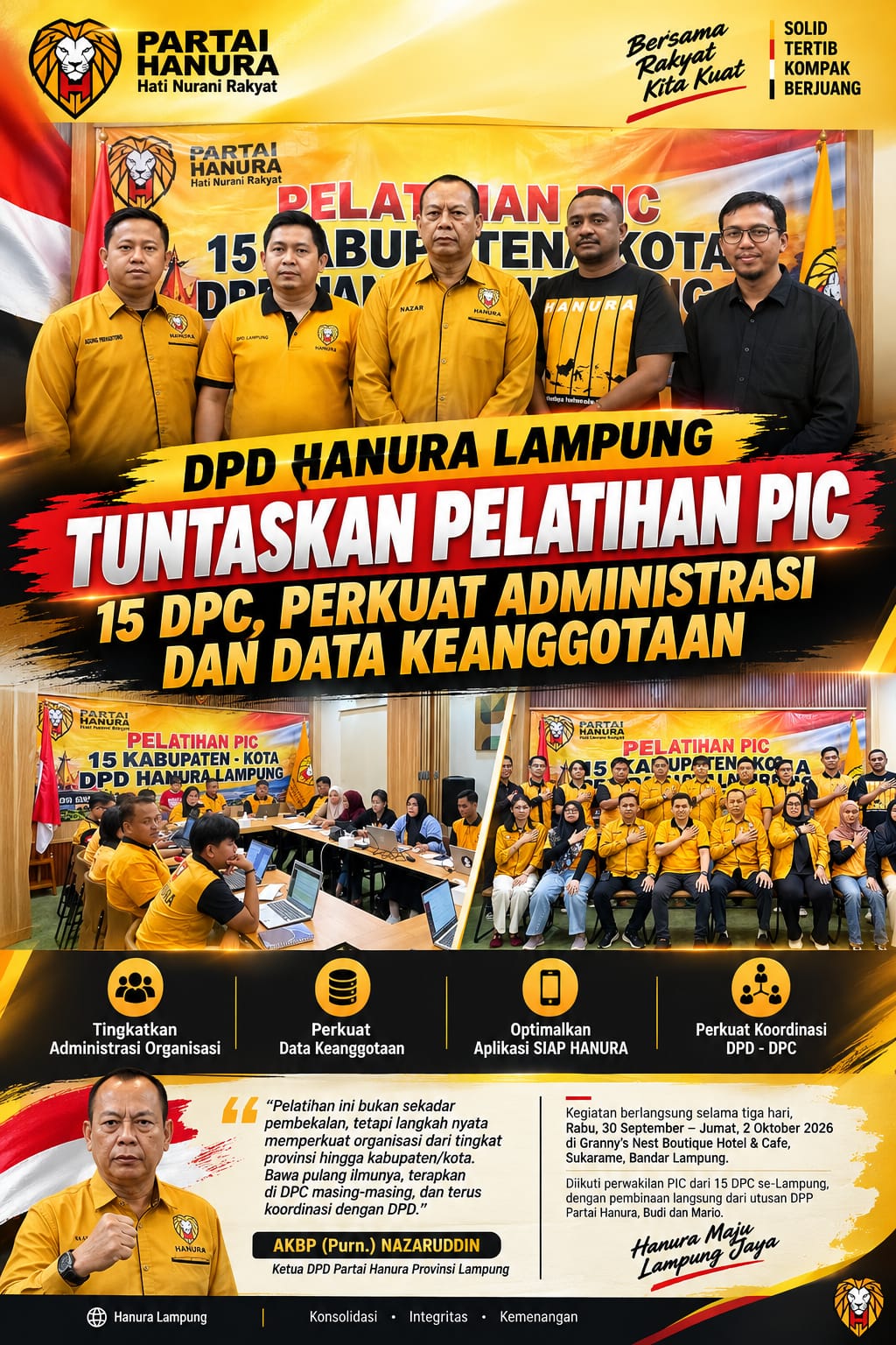 DPD Hanura Lampung Tuntaskan Pelatihan PIC untuk 15 DPC, Administrasi dan Data Anggota Kini Pakai Aplikasi SIAP HANURA