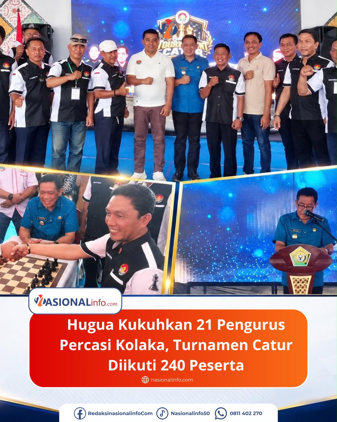 Wagub Sultra Hugua Kukuhkan 21 Pengurus Percasi Kolaka, 240 Pecatur dari 8 Daerah Berlaga di Alun-Alun 19 November