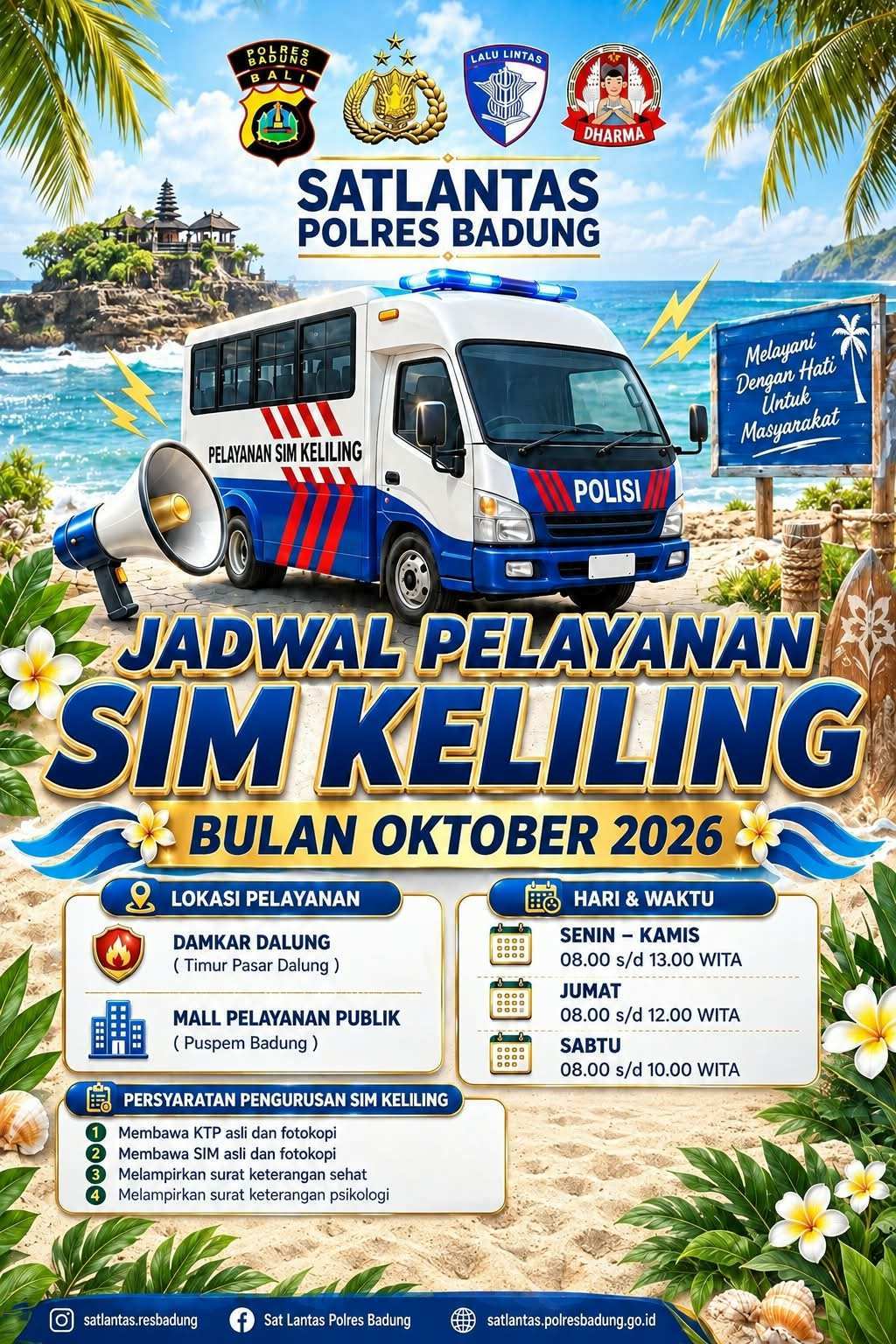 Satlantas Polres Badung Buka SIM Keliling Senin-Sabtu di Dalung dan Puspem Badung Sepanjang Oktober 2026