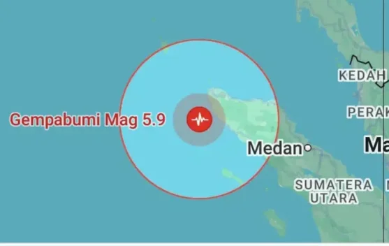 Gempa Magnitudo 5,8 Guncang Aceh Jaya Minggu Pagi, Pusat Gempa 65 Km Barat Calang