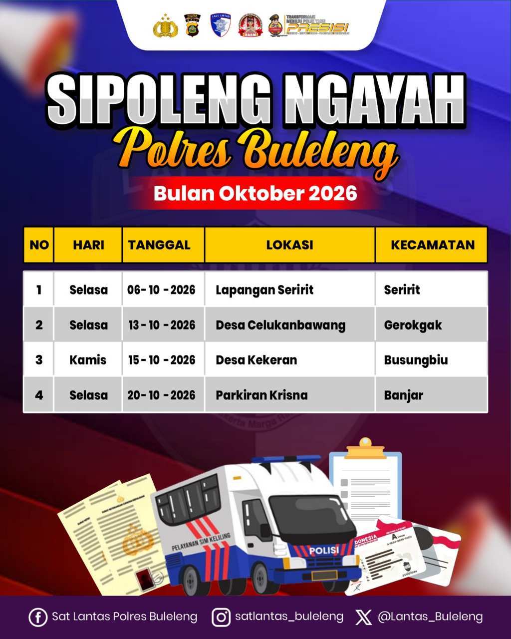 Satlantas Polres Buleleng Gelar SIM Keliling di 4 Lokasi Sepanjang Oktober 2026, Catat Jadwalnya