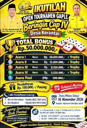 Sardi Ajak Warga Bangka Tengah Ramaikan Turnamen Gaple Beringin Cup IV, Hadiah Total Rp50 Juta