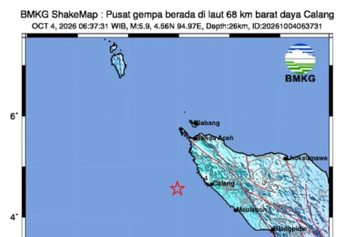 Gempa M 5,7 Guncang Calang Aceh Jaya, BMKG Pastikan Tidak Berpotensi Tsunami