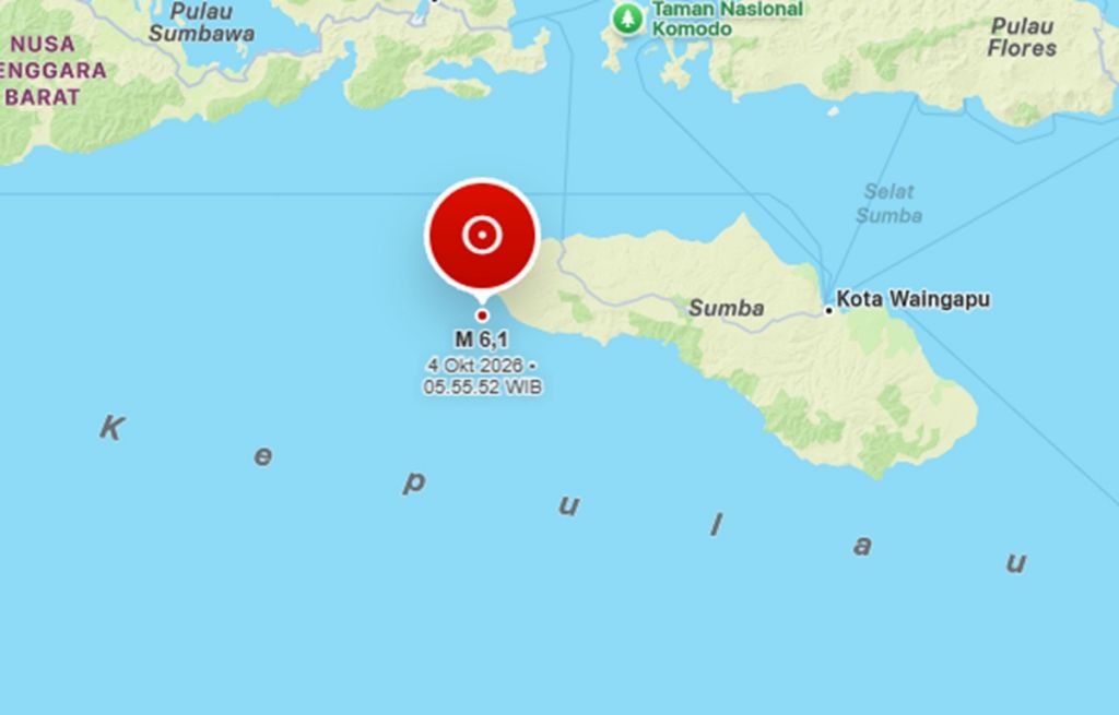 Gempa M 6,1 Guncang Sumba Barat Daya, Warga Manggarai Barat dan Sumba Timur Rasakan Getaran Kuat