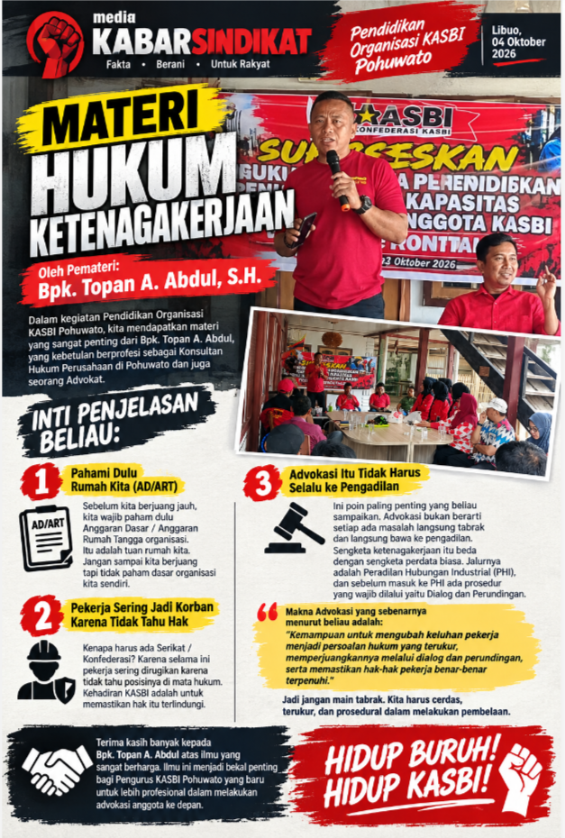 KASBI Pohuwato Bekali Pengurus Baru Materi Hukum Ketenagakerjaan, Advokasi Tak Selalu ke Pengadilan