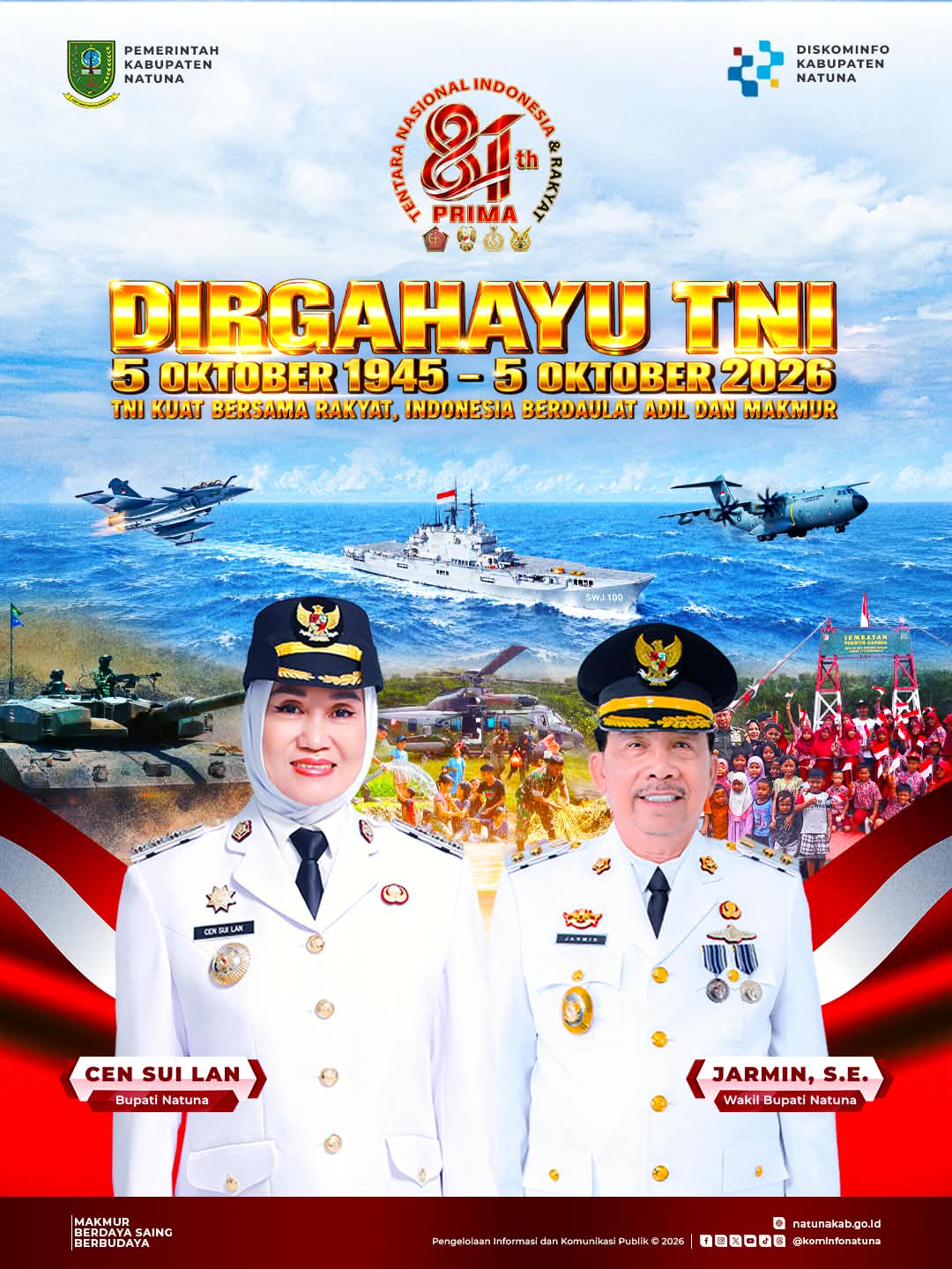 Bupati Natuna Cen Sui Lan Ucapkan Dirgahayu TNI ke-81, Tekankan Peran Prajurit di Wilayah Perbatasan