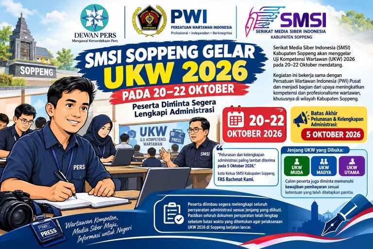 SMSI Soppeng Gelar UKW 2026 pada 20–22 Oktober, Peserta Diminta Lengkapi Administrasi Sebelum 5 Oktober