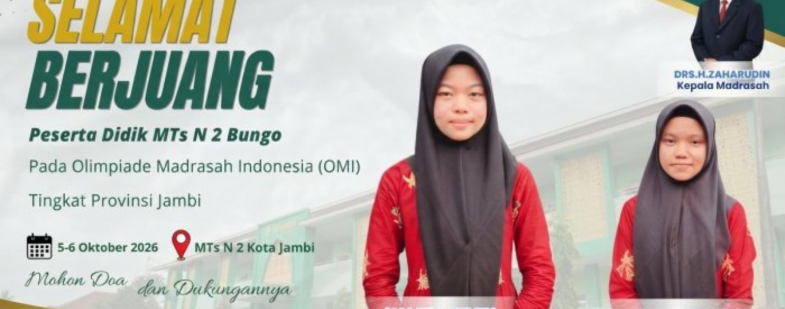 Dua Siswi MTsN 2 Bungo Wakili Kabupaten di Olimpiade Madrasah Indonesia Provinsi Jambi 5-6 Oktober 2026