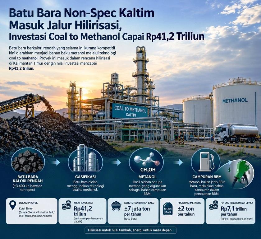 Kaltim Sulap Batu Bara Kalori Rendah Jadi Metanol di Kutai Timur, Investasi Rp41,2 Triliun
