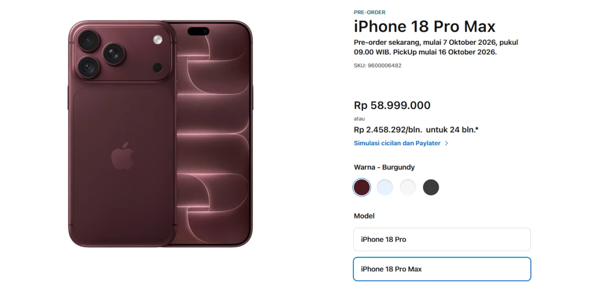 iPhone 18 Pro dan Pro Max Resmi Dibuka Pre-Order di Indonesia 7 Oktober
