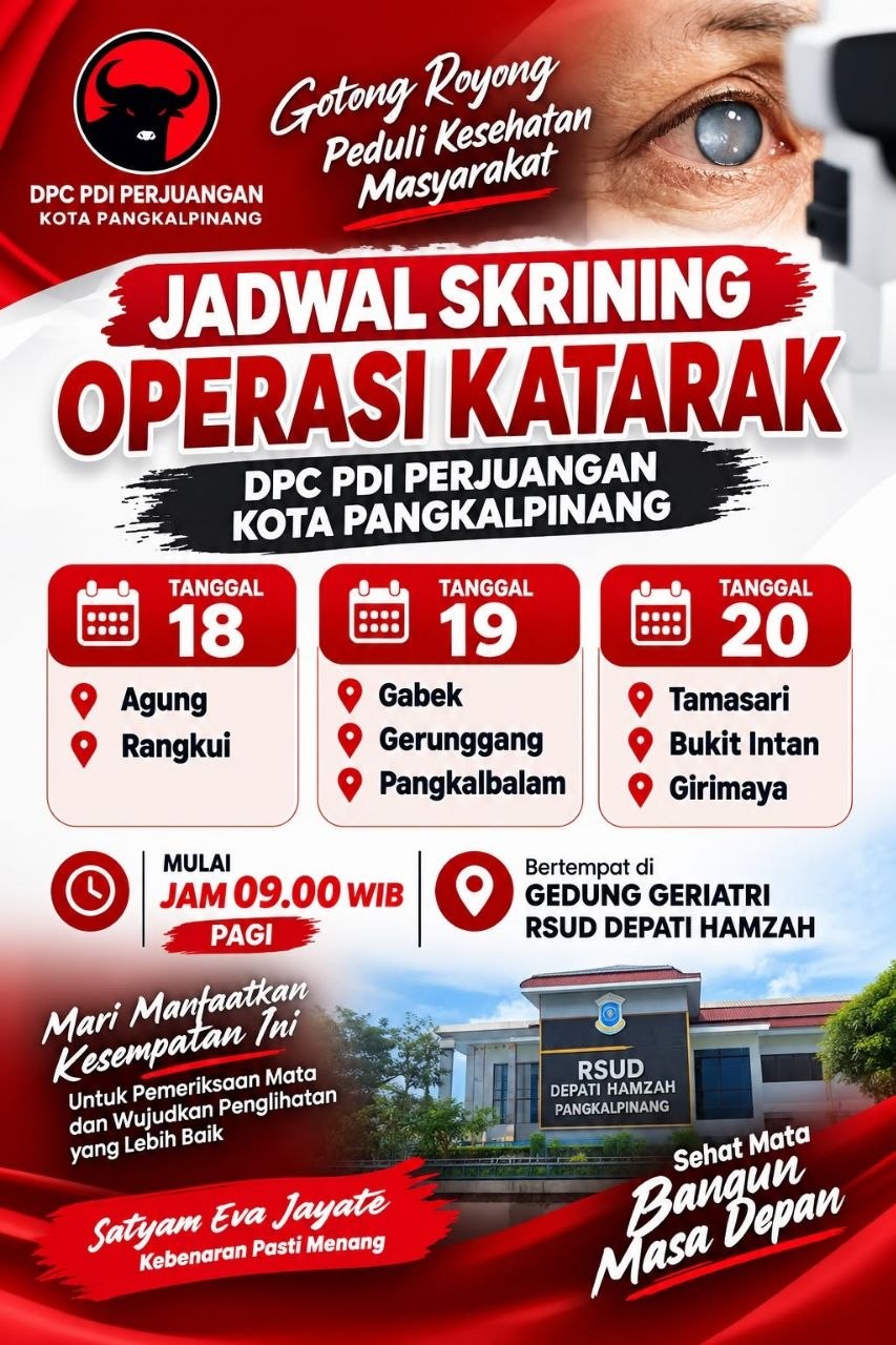 256 Warga Pangkalpinang Ikut Skrining Katarak Gratis 18–20 Oktober, Operasi Digelar Akhir Bulan