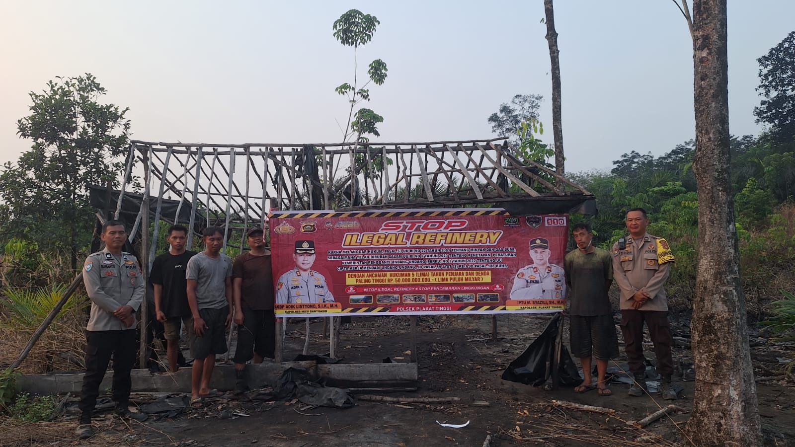 Polsek Plakat Tinggi Datangi Lokasi Illegal Refinery di Desa Tanjung Keputran, Minta Pelaku Hentikan Operasi