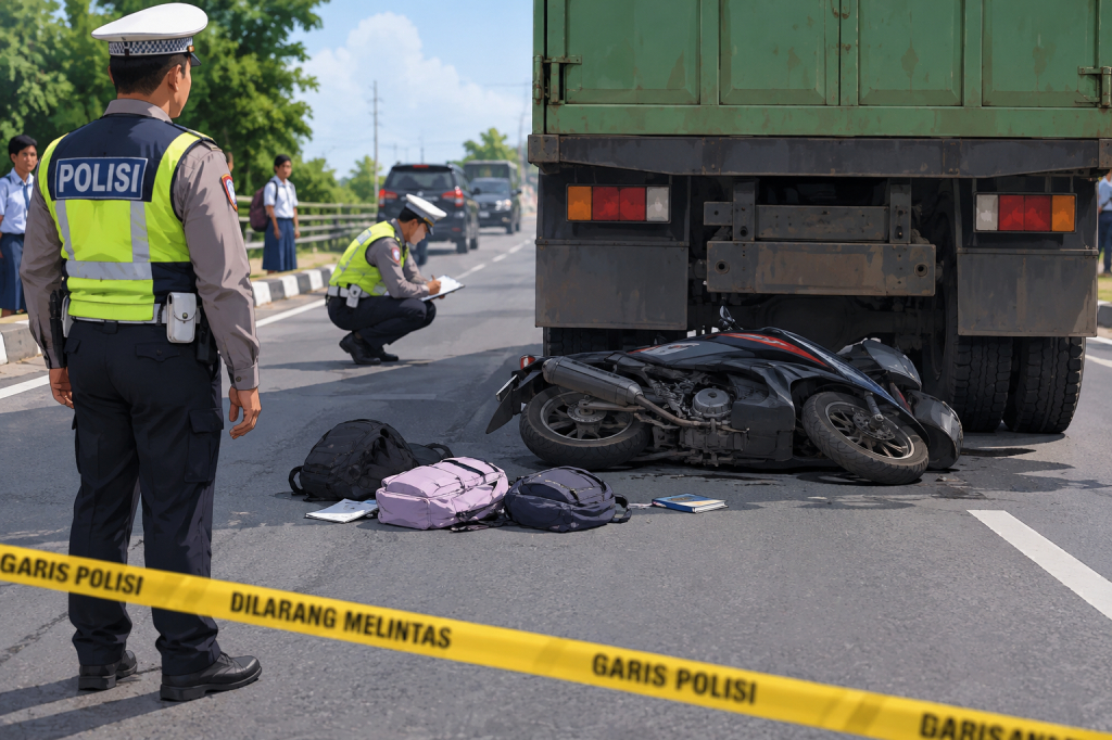 Tiga Siswi SMP Tewas Bonceng Tiga Tabrak Truk Mogok di Karawang