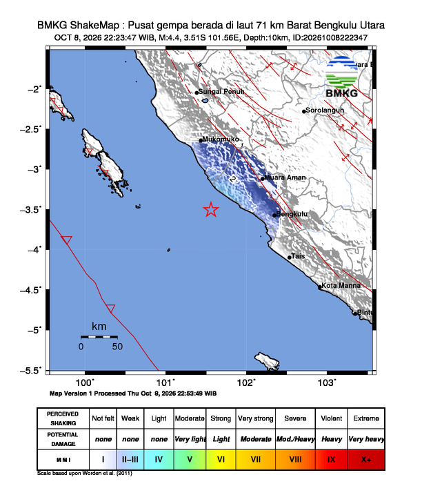 Gempa Magnitudo 4,4 Guncang Bengkulu Utara, Getaran Terasa hingga Mukomuko dan Seluma