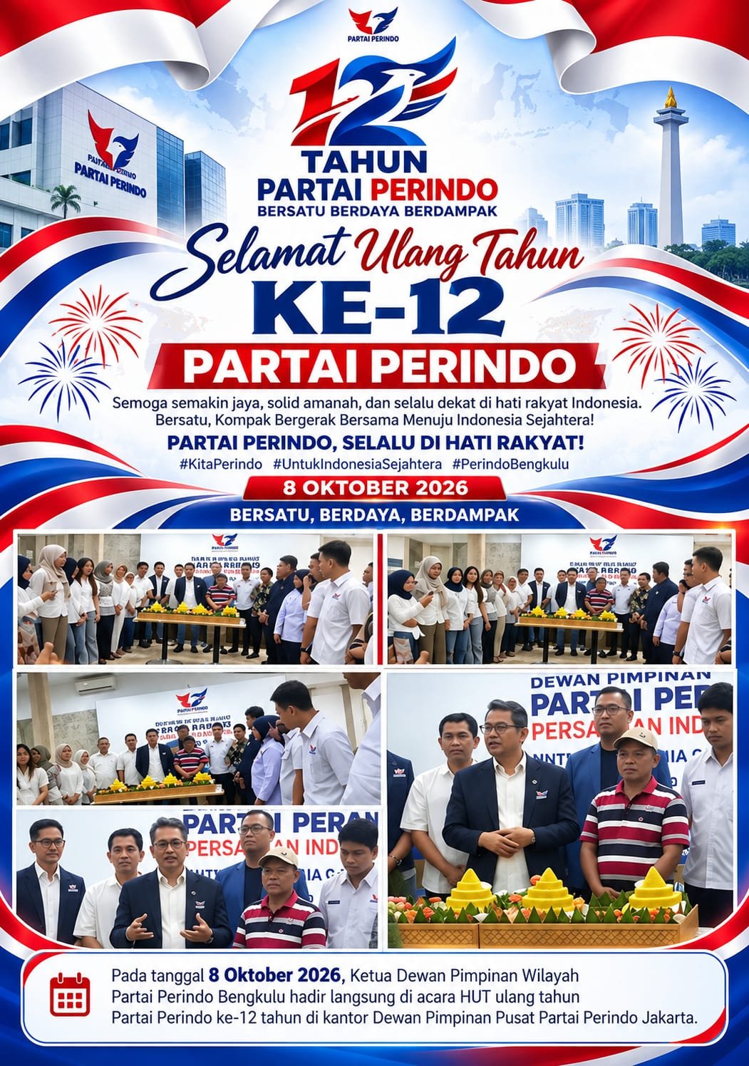 Ketua DPW Perindo Bengkulu Yurman Hamedi Serukan Kader Solid dan Bergerak Bersama Rakyat di HUT ke-12