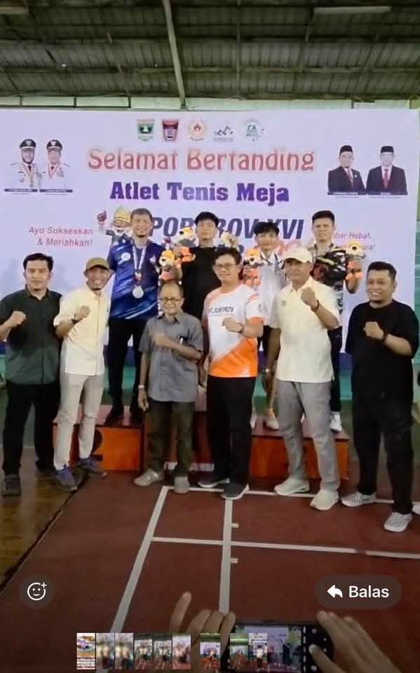 Dharmasraya Juara Umum Tenis Meja Porprov Sumbar 2026, Raih 3 Emas Ungguli Kota Padang