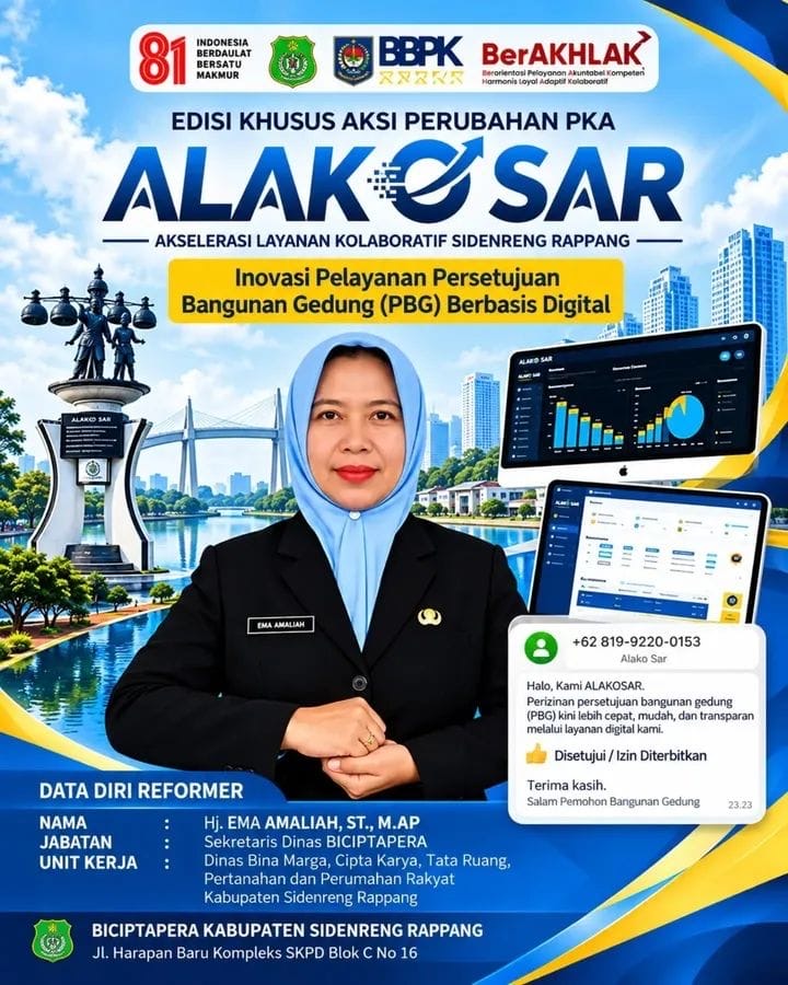 Pemkab Sidrap Luncurkan ALAKO SAR, Pelacakan Izin Bangunan Gedung Kini Bisa Lewat WhatsApp
