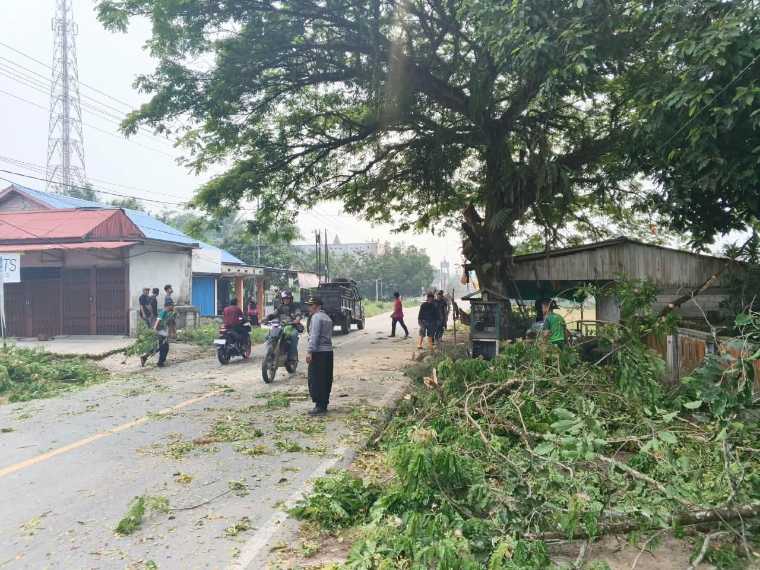 Forkopimcam Mandor dan 20 Warga Kerja Bakti Tebang Pohon di TKN Pembina Landak