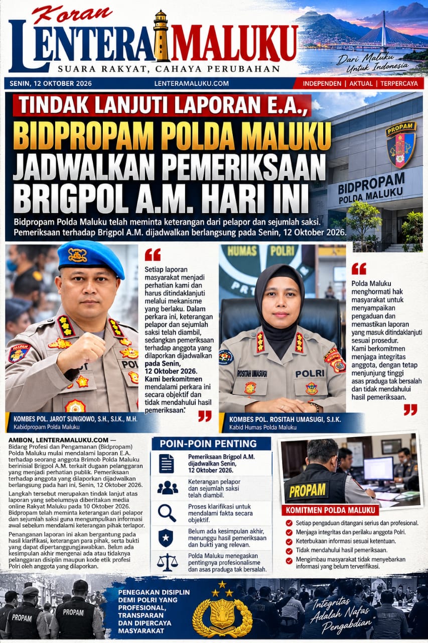 Bidpropam Polda Maluku Periksa Brigpol A.M. Hari Ini, Tindak Lanjuti Laporan E.A. soal Dugaan Pelanggaran