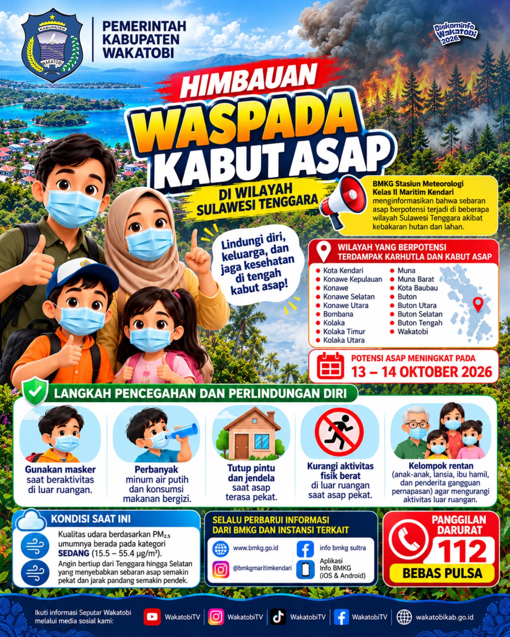 Pemkab Wakatobi Imbau Warga Waspada Kabut Asap, BMKG Prediksi Sebaran Melonjak 13–14 Oktober 2026