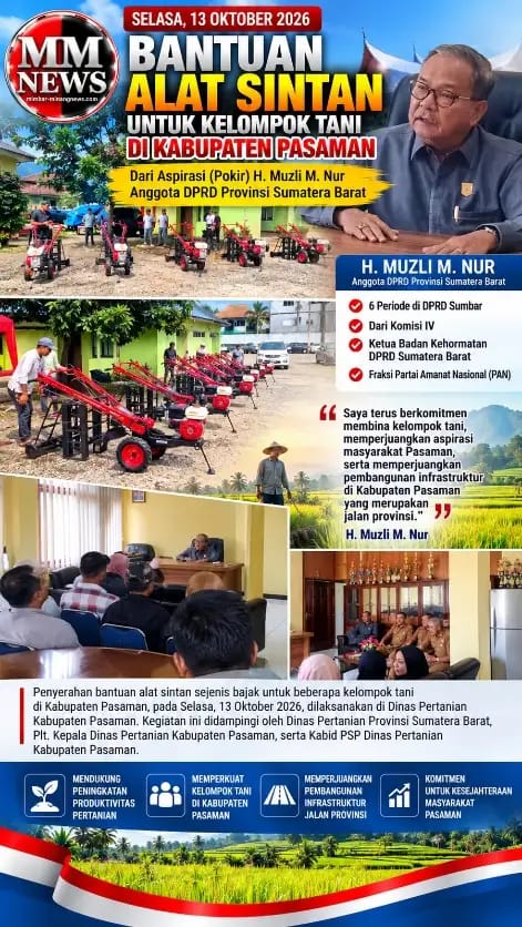 Anggota DPRD Sumbar H. Muzli M. Nur Salurkan Bantuan Alat Pertanian ke Kelompok Tani Pasaman