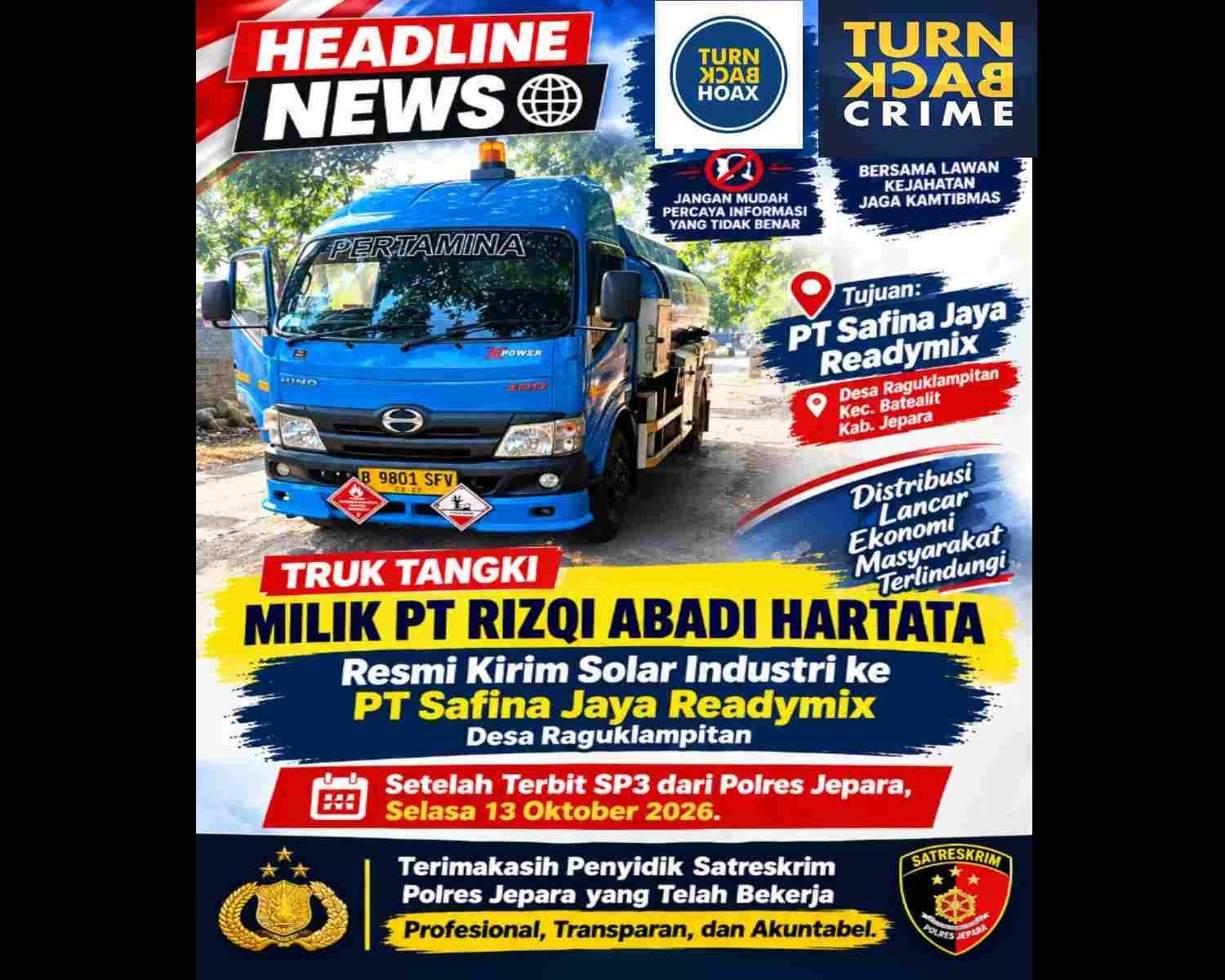 Truk Tangki PT Rizqi Abadi Hartata Kembali Salurkan 5.000 Liter Biosolar Industri ke PT Safina Jaya Readymix Jepara Usai SP3