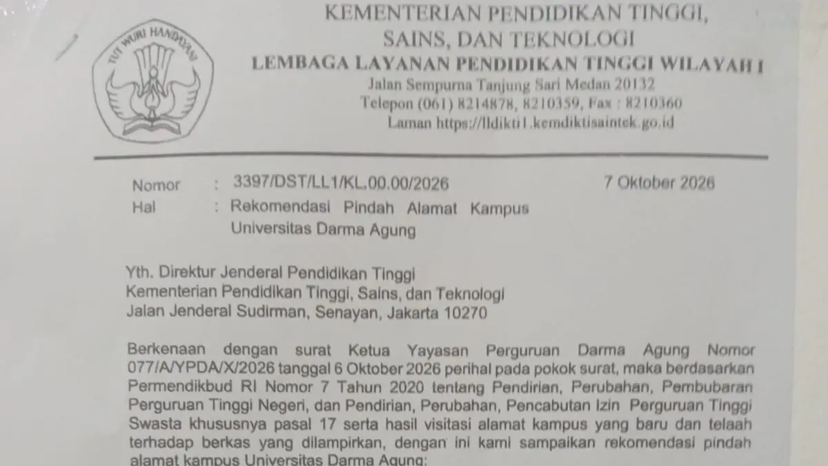 LLDIKTI Wilayah 1 Sumut Terbitkan Rekomendasi Pindah Kampus UDA ke Metrolink dan Gajah Mada Medan