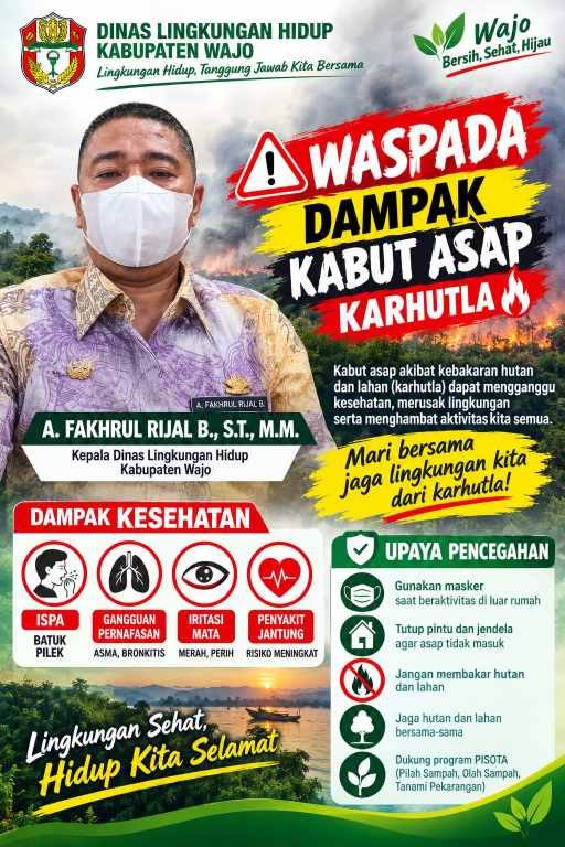 DLH Wajo Imbau Warga Pakai Masker dan Tutup Jendela Saat Kabut Asap Karhutla Pekat