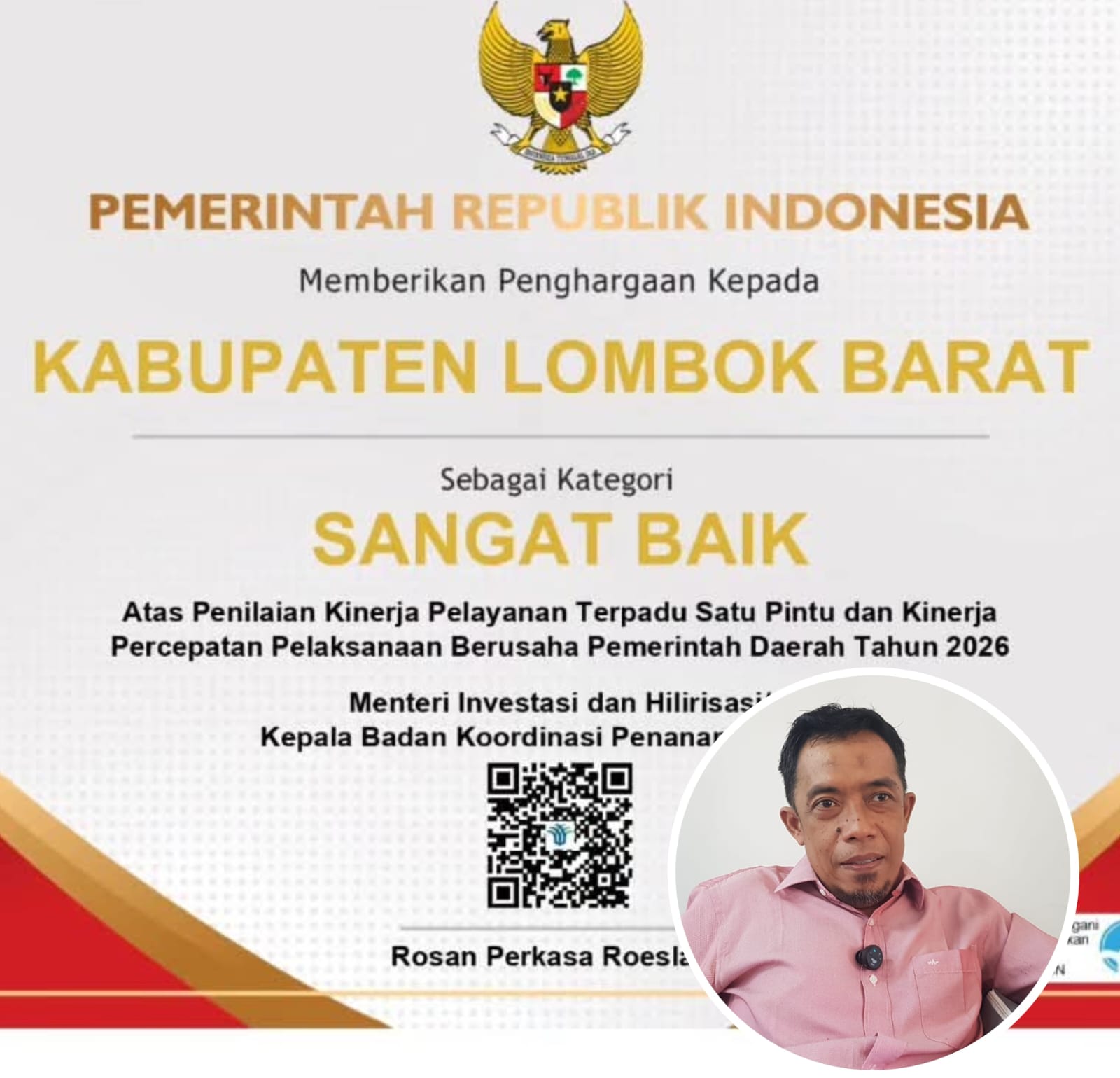 DPMPTSP Lombok Barat Raih Predikat Sangat Baik dari Kementerian Investasi RI atas Kinerja PTSP 2026